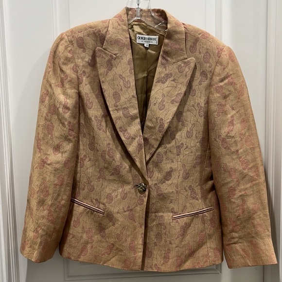 Giorgio Armani Jackets & Blazers - Giorgio Armani Le Collezioni Tan, Pink, Purple Linen Silk Suit Skirt Set Sz 12